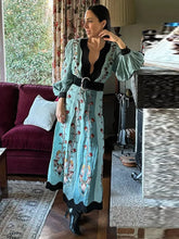 Load image into Gallery viewer, 2025 New In Patchwork Print Maxi Dress For Women Elegant Long Lantern Sleeve Chic Floral Long Dress Female Beach Party Vestidos
