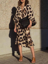 Load image into Gallery viewer, Autumn and Winter New Fashion Leopard Pattern Loose Lantern Sleeve Dress Long Dress
