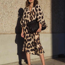 Load image into Gallery viewer, Autumn and Winter New Fashion Leopard Pattern Loose Lantern Sleeve Dress Long Dress
