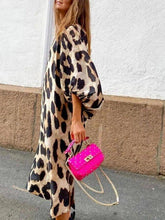 Load image into Gallery viewer, Autumn and Winter New Fashion Leopard Pattern Loose Lantern Sleeve Dress Long Dress
