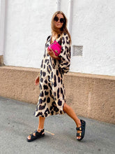 Load image into Gallery viewer, Autumn and Winter New Fashion Leopard Pattern Loose Lantern Sleeve Dress Long Dress
