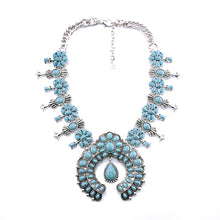 Load image into Gallery viewer, Bohemian Style Turquoise Flower Pendant Alloy Necklace
