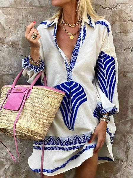 Summer new casual long shirt loose vacation split top woman