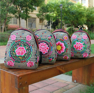 Ethnic Embroidery Bag Embroidered Canvas Shoulder Color Backpack