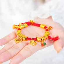 Load image into Gallery viewer, Sand Gold Tibetan Zakiram Bracelet, New Tibetan Style, Red Entangled Hand Rope
