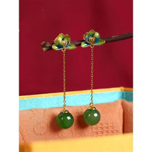 Load image into Gallery viewer, Jasper Lotus Heart Tibetan Style Enamel Color Lotus 925 Silver Jade Earrings Women&#39;s Fringed Earrings
