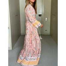 Load image into Gallery viewer, Summer New Bohemian Print V-neck Fashion Versatile Casual Style Large Swing Long Dress
