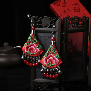 Ethnic Style Handmade Embroidered Earrings Ethnic Earrings Dance Accessories Ethnic Ornaments Peony Earrings