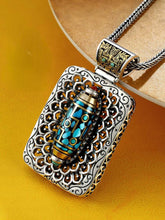 Load image into Gallery viewer, Retro Turquoise Rotating Sterling Silver Pendant Gluttonous National Necklaces
