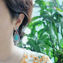 Load image into Gallery viewer, Tibetan Silver Art Retro Ethnic Style Turquoise Water Droplet Carved Earrings
