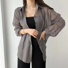 Load image into Gallery viewer, 8 Colors Shirts Women Sheer Thin Chic Summer Simple Solid Sun-proof Temper Fashion Baggy All-match Basic Korean Style Clothes

