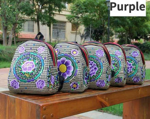 Ethnic Embroidery Bag Embroidered Canvas Shoulder Color Backpack