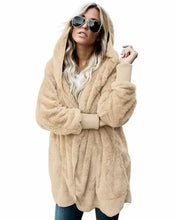 Load image into Gallery viewer, Autumn Winter Double Fleece Cardigan Jacket Women Solid Color Long Sleeve Plush Warm Hooded Lady Jacket Oversized Outerwear Coat
