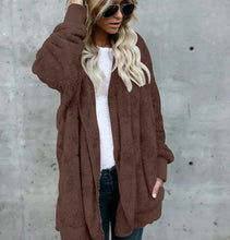 Load image into Gallery viewer, Autumn Winter Double Fleece Cardigan Jacket Women Solid Color Long Sleeve Plush Warm Hooded Lady Jacket Oversized Outerwear Coat
