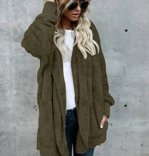 Load image into Gallery viewer, Autumn Winter Double Fleece Cardigan Jacket Women Solid Color Long Sleeve Plush Warm Hooded Lady Jacket Oversized Outerwear Coat
