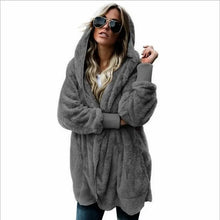 Load image into Gallery viewer, Autumn Winter Double Fleece Cardigan Jacket Women Solid Color Long Sleeve Plush Warm Hooded Lady Jacket Oversized Outerwear Coat
