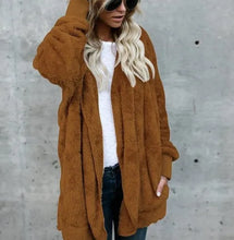 Load image into Gallery viewer, Autumn Winter Double Fleece Cardigan Jacket Women Solid Color Long Sleeve Plush Warm Hooded Lady Jacket Oversized Outerwear Coat
