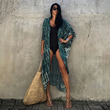 Load image into Gallery viewer, Beach Cover Ups for Swimwear Women Black Tie Dye Kimono Swimsuit Cape Summer Dress 2022 Beachwear Outfits Sales
