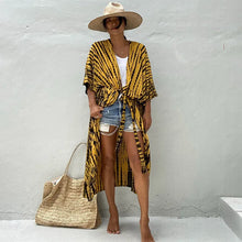 Load image into Gallery viewer, Beach Cover Ups for Swimwear Women Black Tie Dye Kimono Swimsuit Cape Summer Dress 2022 Beachwear Outfits Sales
