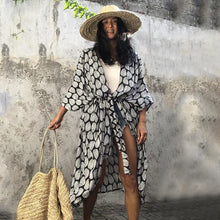 Load image into Gallery viewer, Beach Cover Ups for Swimwear Women Black Tie Dye Kimono Swimsuit Cape Summer Dress 2022 Beachwear Outfits Sales
