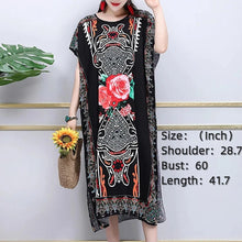 Load image into Gallery viewer, Bohemian National Style Leisure Holiday Beach Printed Poker Indonesia Floral O-neck Loose Midi Dress Pajamas Loungewear Woman
