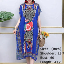 Load image into Gallery viewer, Bohemian National Style Leisure Holiday Beach Printed Poker Indonesia Floral O-neck Loose Midi Dress Pajamas Loungewear Woman
