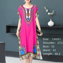 Load image into Gallery viewer, Bohemian National Style Leisure Holiday Beach Printed Poker Indonesia Floral O-neck Loose Midi Dress Pajamas Loungewear Woman
