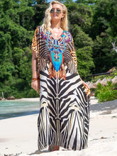 Load image into Gallery viewer, Bohemian Seaside Plus Size Print Kaftan Maxi Dress V Neck Slit Loose Robe Women 2024 Summer Beachwear Swimsuit Cover-ups Q1415
