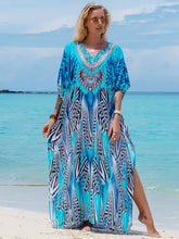 Load image into Gallery viewer, Bohemian Seaside Plus Size Print Kaftan Maxi Dress V Neck Slit Loose Robe Women 2024 Summer Beachwear Swimsuit Cover-ups Q1415

