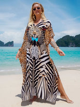 Load image into Gallery viewer, Bohemian Seaside Plus Size Print Kaftan Maxi Dress V Neck Slit Loose Robe Women 2024 Summer Beachwear Swimsuit Cover-ups Q1415
