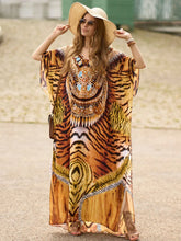 Load image into Gallery viewer, Bohemian Seaside Plus Size Print Kaftan Maxi Dress V Neck Slit Loose Robe Women 2024 Summer Beachwear Swimsuit Cover-ups Q1415
