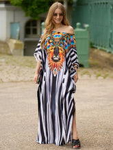 Load image into Gallery viewer, Bohemian Seaside Plus Size Print Kaftan Maxi Dress V Neck Slit Loose Robe Women 2024 Summer Beachwear Swimsuit Cover-ups Q1415

