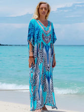 Load image into Gallery viewer, Bohemian Seaside Plus Size Print Kaftan Maxi Dress V Neck Slit Loose Robe Women 2024 Summer Beachwear Swimsuit Cover-ups Q1415
