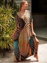 Load image into Gallery viewer, Bohemian Seaside Plus Size Print Kaftan Maxi Dress V Neck Slit Loose Robe Women 2024 Summer Beachwear Swimsuit Cover-ups Q1415
