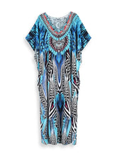 Load image into Gallery viewer, Bohemian Seaside Plus Size Print Kaftan Maxi Dress V Neck Slit Loose Robe Women 2024 Summer Beachwear Swimsuit Cover-ups Q1415
