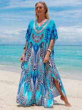 Load image into Gallery viewer, Bohemian Seaside Plus Size Print Kaftan Maxi Dress V Neck Slit Loose Robe Women 2024 Summer Beachwear Swimsuit Cover-ups Q1415
