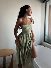Load image into Gallery viewer, Bornladies Spring Summer Beach Style Women Dress Vintage Loose A-line Sling Dress Sexy Hot Girl 100% Cotton V-neck Dress
