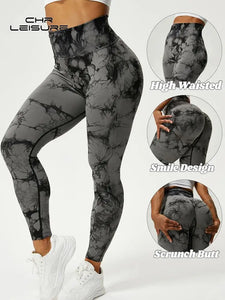 Tie Dye Push Up High Waist Leggings Stretch Athletic Women Sexy Pants Casual Seamless Gym Knitting Leggings Femme