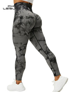 Tie Dye Push Up High Waist Leggings Stretch Athletic Women Sexy Pants Casual Seamless Gym Knitting Leggings Femme