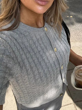 Load image into Gallery viewer, Casual knitted Single Breasted Cardigan Women Autumn Solid Short Sleeve O-neck Mini Sweater 2024 Slim Fashion All-match Top
