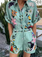 Load image into Gallery viewer, Chic Printed Summer Women Two Piece Set Short Sleeve Shirt Tops &amp; Drawstring Shorts Set Outfits
