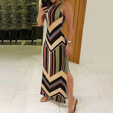 Load image into Gallery viewer, Colorful Striped Print Side Slit Maxi Dress Women Colorblock Sleeveless Slim Long Dresses
