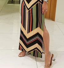 Load image into Gallery viewer, Colorful Striped Print Side Slit Maxi Dress Women Colorblock Sleeveless Slim Long Dresses
