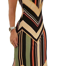 Load image into Gallery viewer, Colorful Striped Print Side Slit Maxi Dress Women Colorblock Sleeveless Slim Long Dresses
