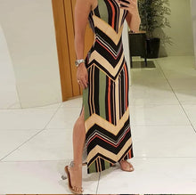 Load image into Gallery viewer, Colorful Striped Print Side Slit Maxi Dress Women Colorblock Sleeveless Slim Long Dresses
