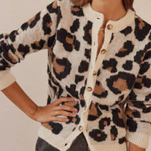 Load image into Gallery viewer, Combhasaki Women's Y2K Vintage Sweaters Aesthetic Striped Leopard Print Patchwork Button-down Round Neck Loose Fit Knitwear Coat
