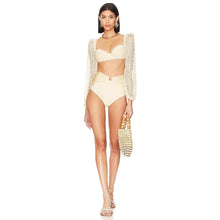 Load image into Gallery viewer, Cutout Stretch Knit Swimsuit 2024 Women&#39;s Swimwear One Pieces Beach Outfits Luxury Long Sleeve Cover-Ups Bathing Suit Beachwear

