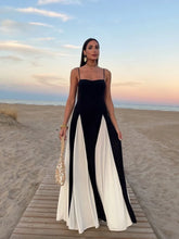 Load image into Gallery viewer, Elegant Black White Contrasting Women Sling Dress Fashion Backless Sleeveless High Waist Maxi Dresses Female Party A-line Robes
