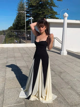 Load image into Gallery viewer, Elegant Black White Contrasting Women Sling Dress Fashion Backless Sleeveless High Waist Maxi Dresses Female Party A-line Robes
