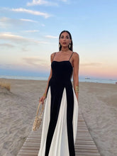 Load image into Gallery viewer, Elegant Black White Contrasting Women Sling Dress Fashion Backless Sleeveless High Waist Maxi Dresses Female Party A-line Robes
